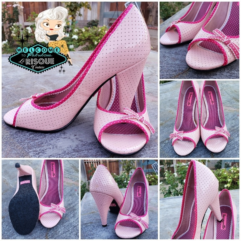 Betseyville Pink Polka Dot Peep Toe Pumps